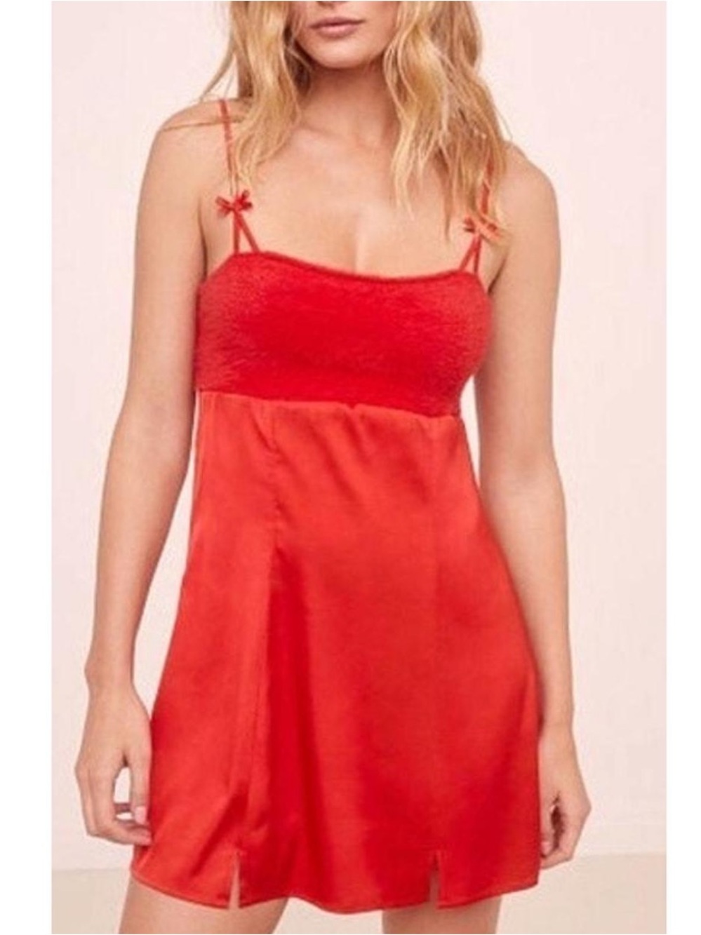 For Love and Lemons Fiona Mohair/Fuzzy and Satin Slip Dress